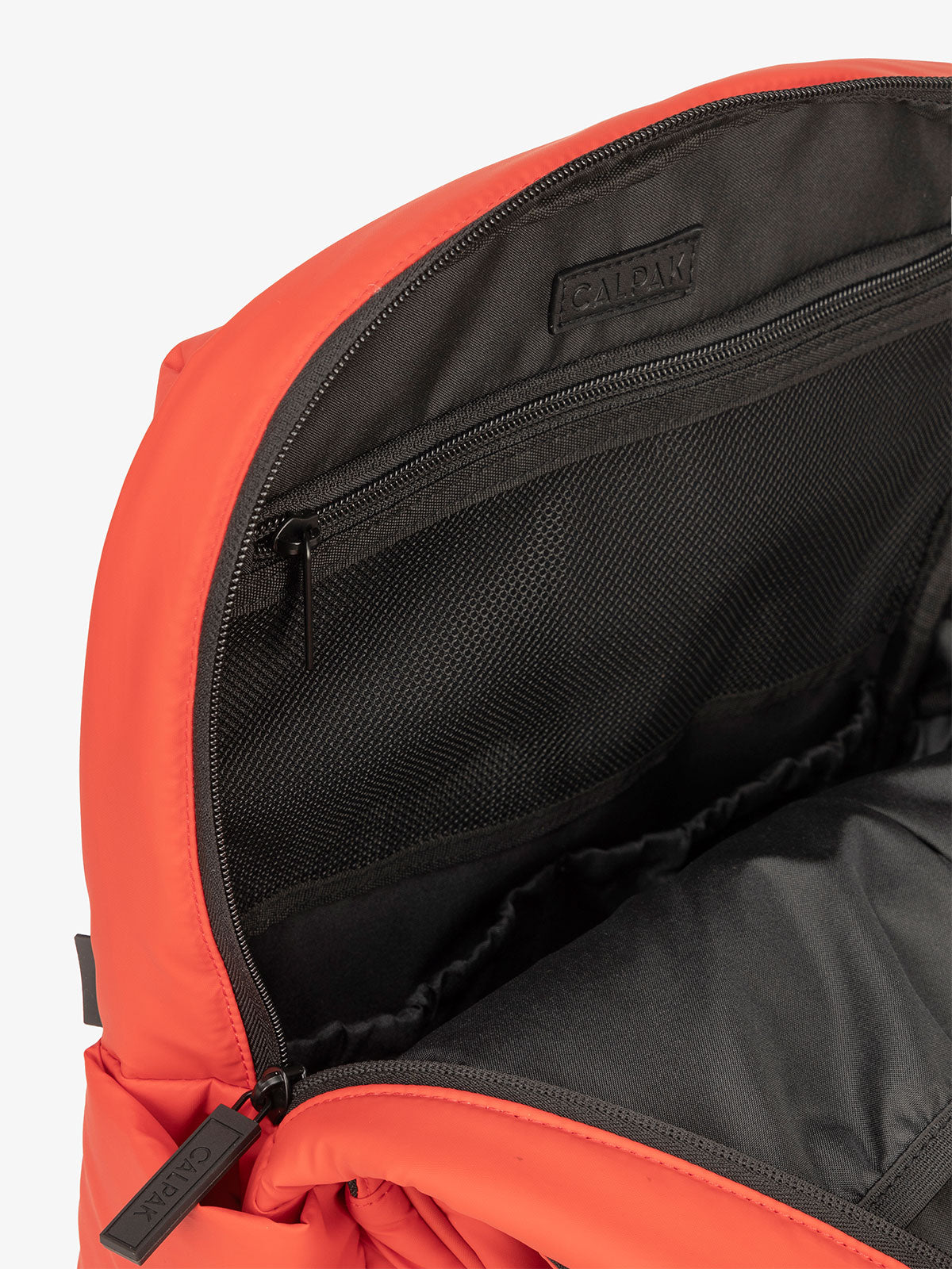 CALPAK Luka Laptop puffy Backpack for work with mesh pocket interior in rouge red; BPL2001-ROUGE