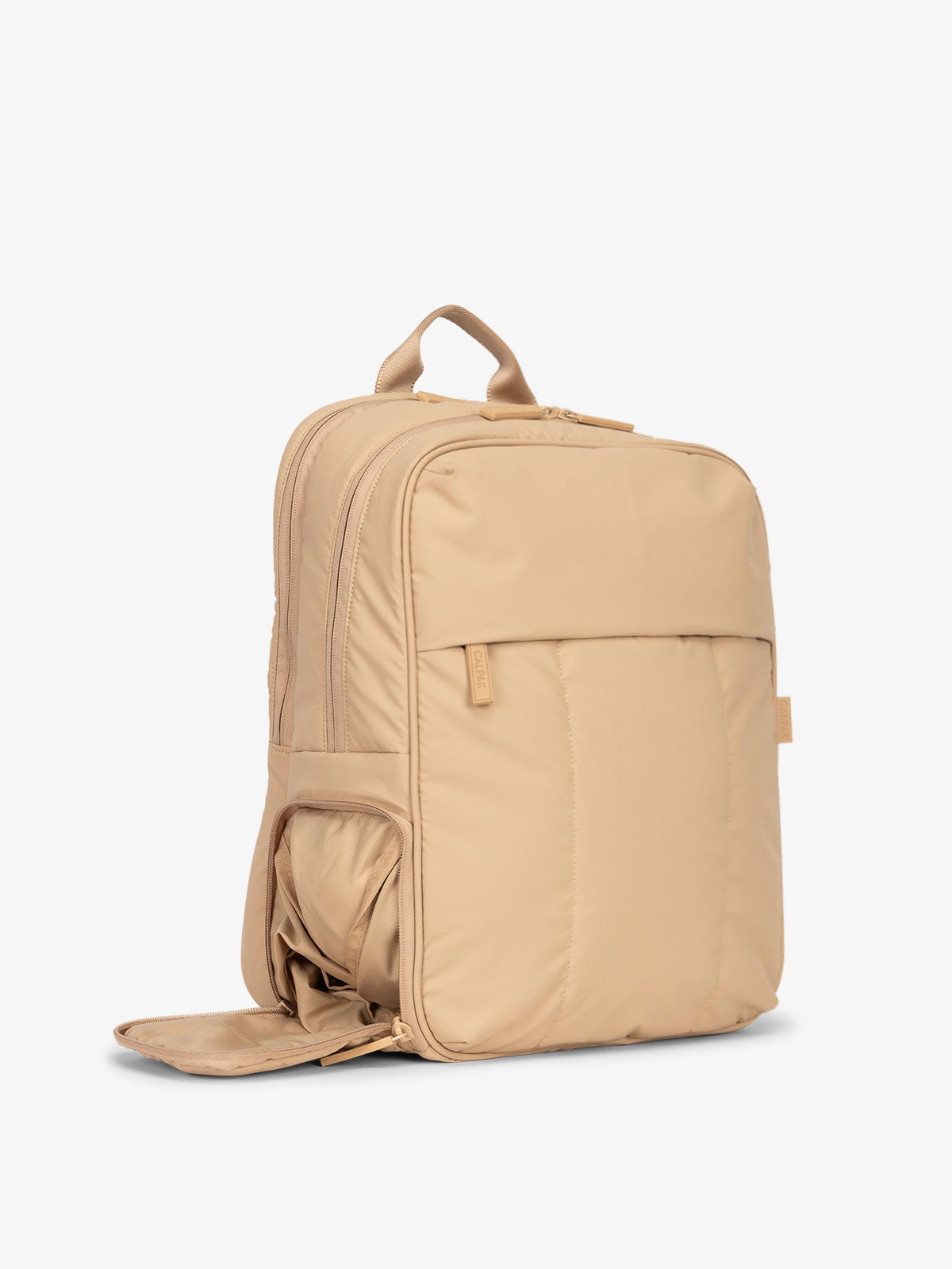 CALPAK Luka Laptop travel Backpack with shoe compartment in brown latte; BPL2001-LATTE