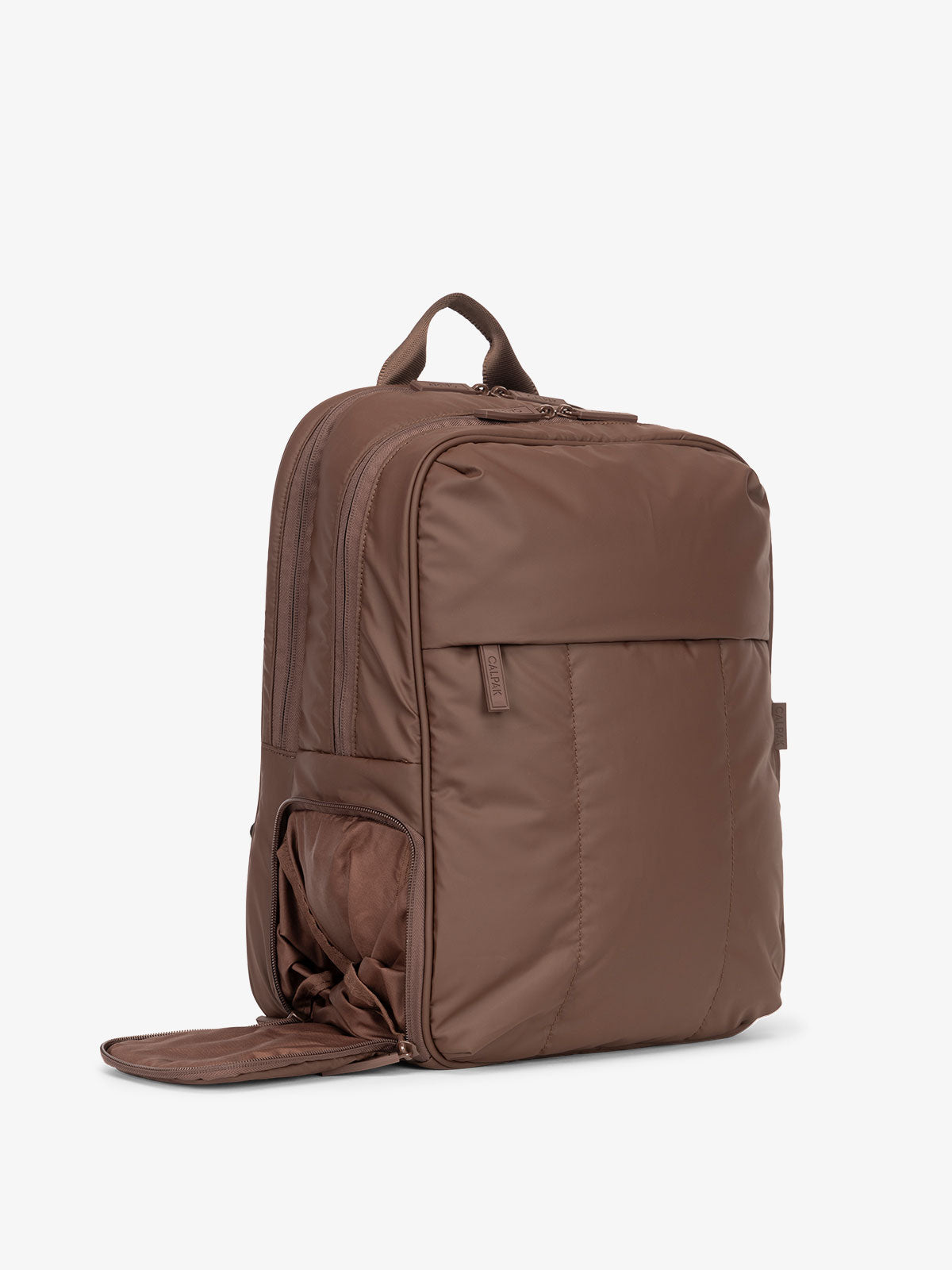 CALPAK Luka Laptop travel Backpack with shoe compartment in dark brown walnut; BPL2001-WALNUT