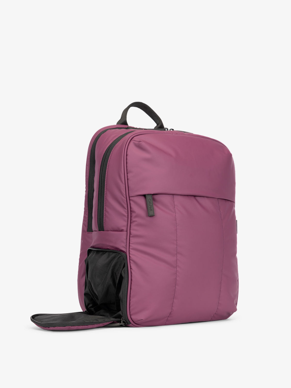 CALPAK Luka Laptop travel Backpack with shoe compartment in purple plum; BPL2001-PLUM
