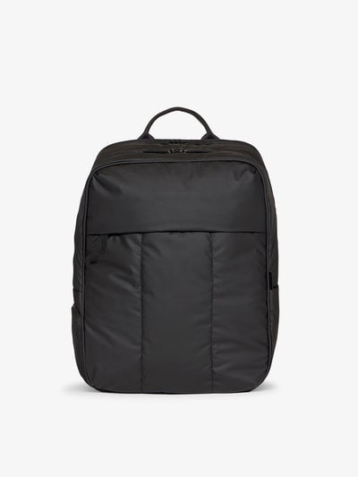 CALPAK Luka 17 inch Laptop Backpack featuring soft, puffy exterior and water resistant lining in matte black; BPX2301-MATTE-BLACK