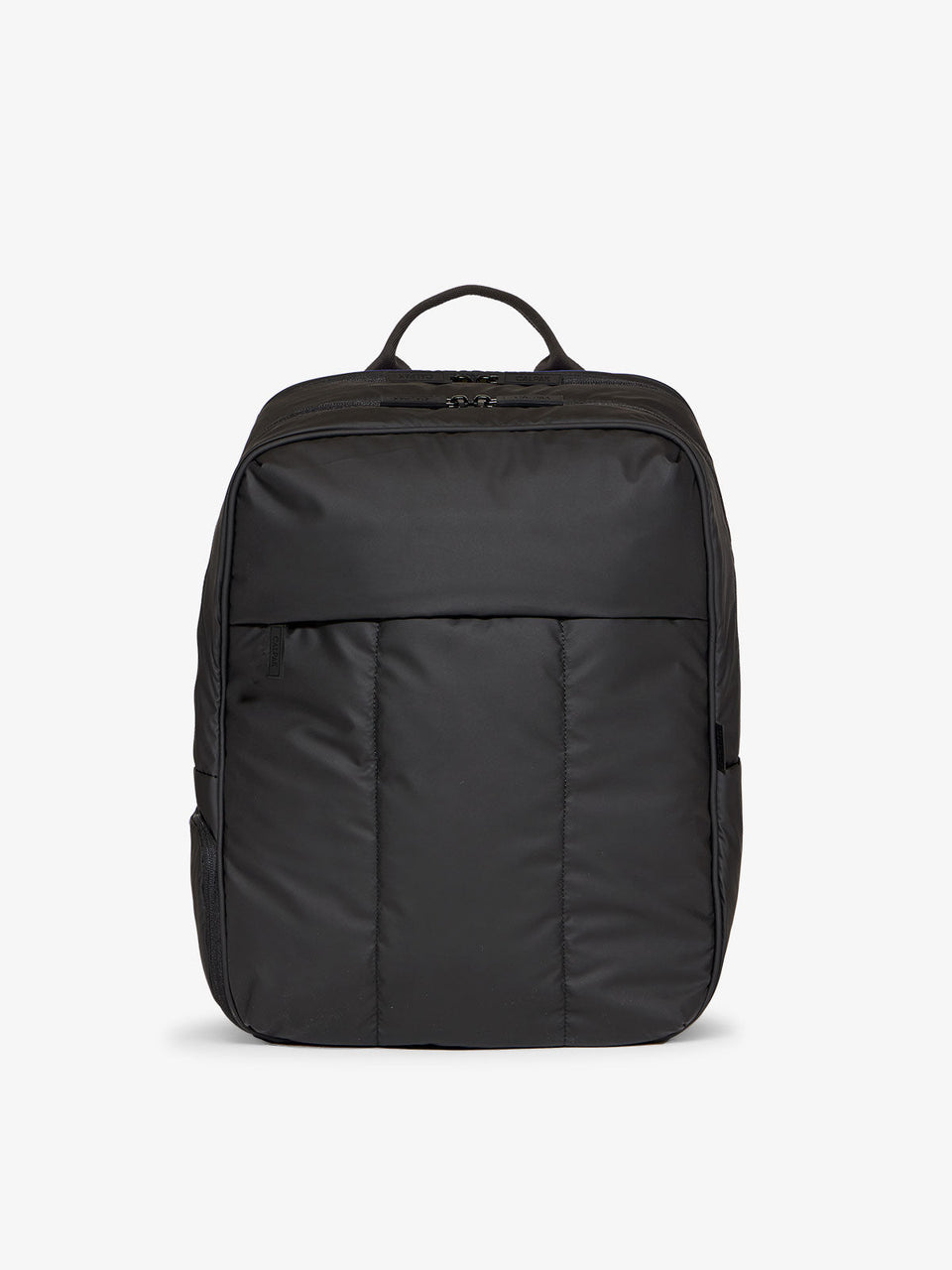 CALPAK Luka 17 inch Laptop Backpack featuring soft, puffy exterior and water resistant lining in matte black; BPX2301-MATTE-BLACK