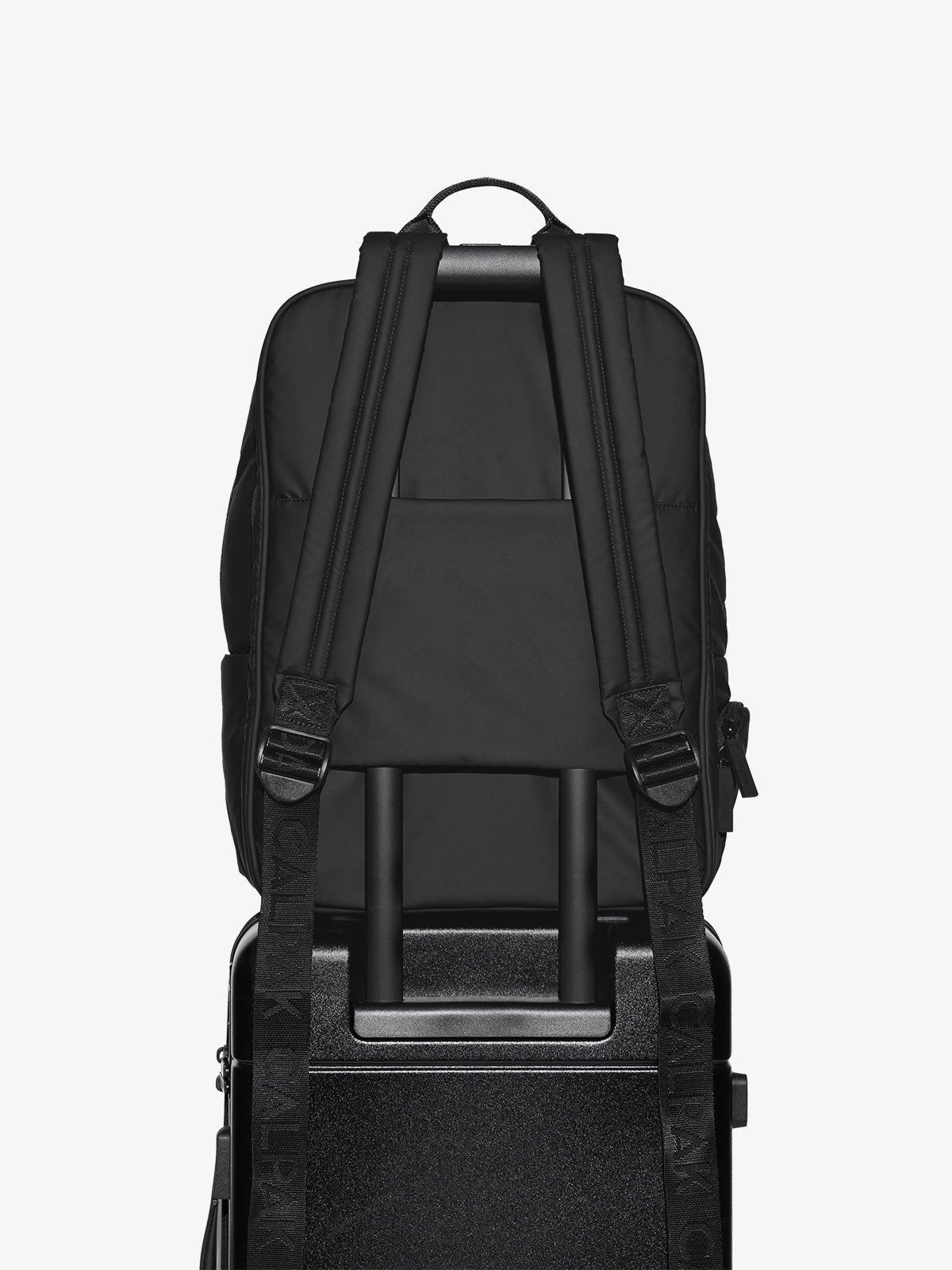 CALPAK laptop backpack for 17 inch laptop with adjustable shoulder straps and trolley pass through with hidden pocket in matte black