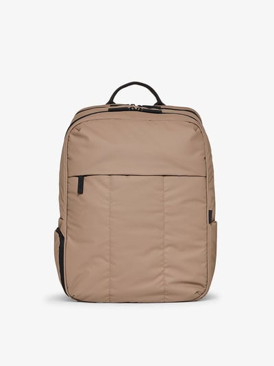 CALPAK Luka 17 inch Laptop Backpack featuring soft, puffy exterior and water resistant lining in chocolate; BPX2301-CHOCOLATE