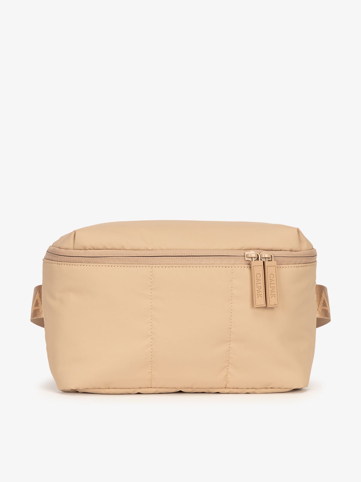 CALPAK Luka Belt Bag with soft puffy exterior in light brown latte