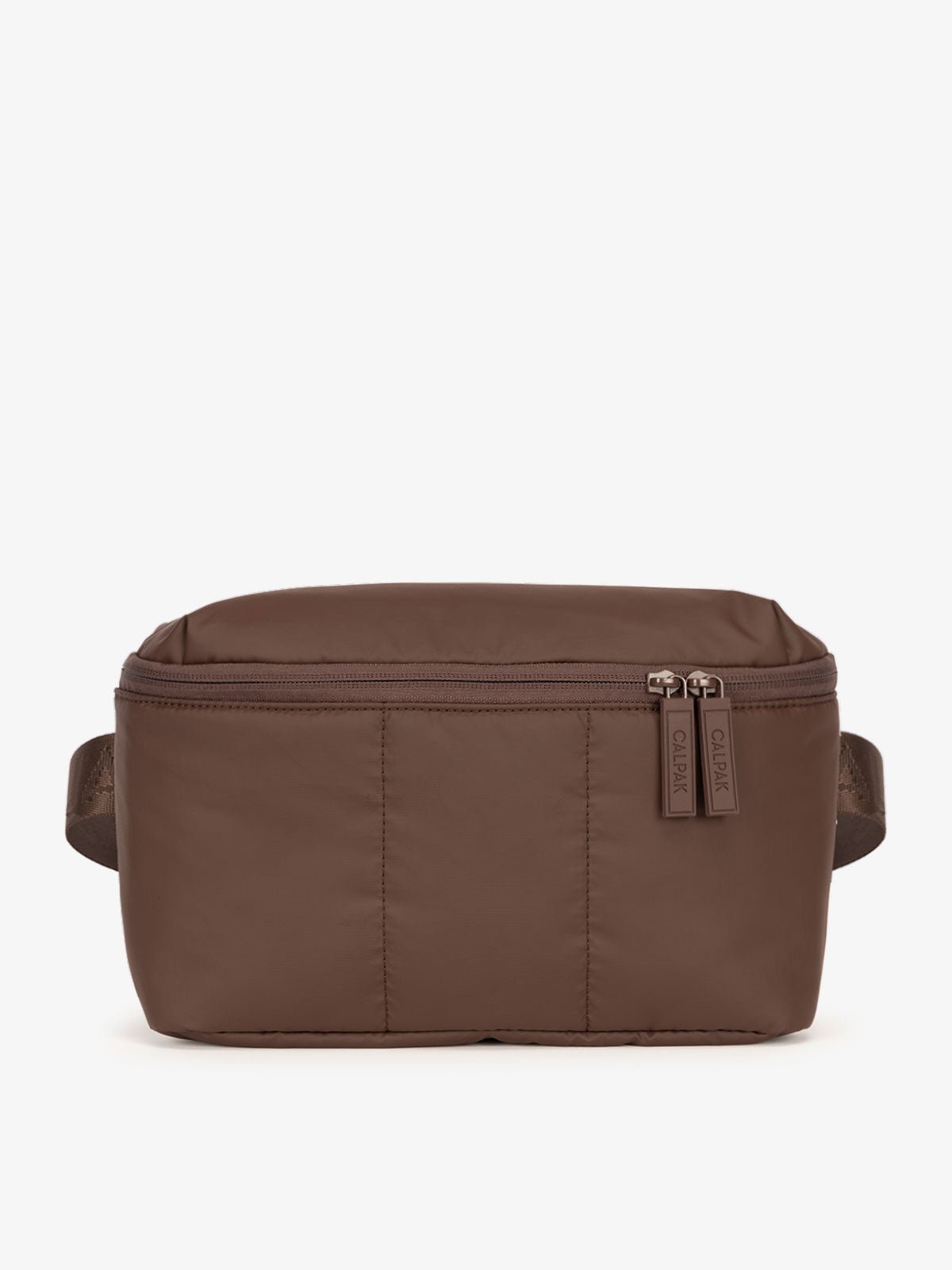 CALPAK Luka Belt Bag with soft puffy exterior in dark brown walnut