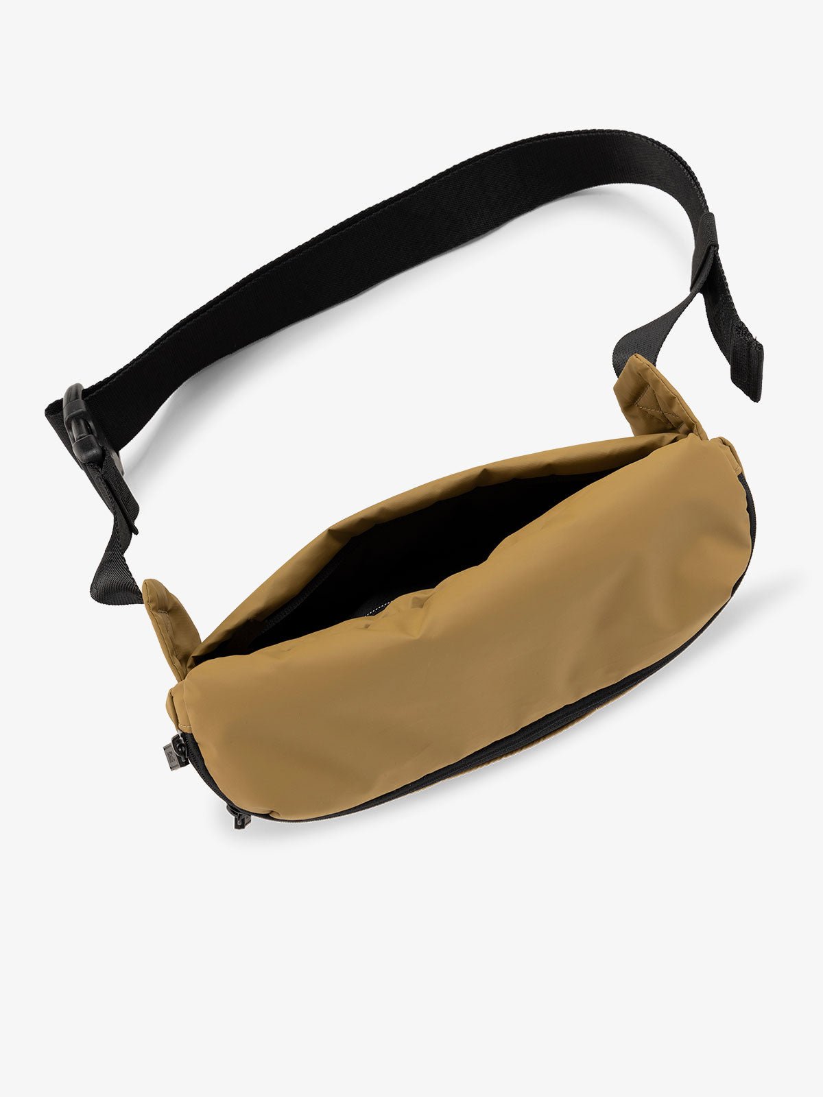 CALPAK Luka Belt Bag with adjustable strap and hidden back pocket in khaki brown