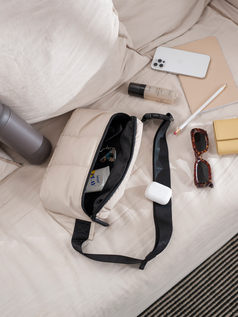 CALPAK waist belt bag in oatmeal; BB1901-OATMEAL
