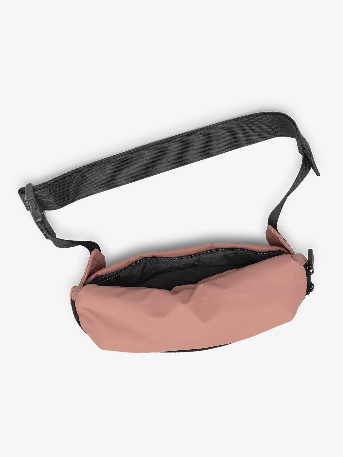 CALPAK Luka Belt Bag with adjustable strap and hidden back pocket in pink; BB1901-PEONY