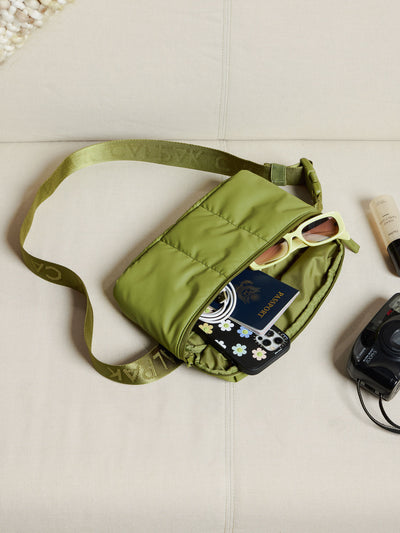 CALPAK Luka Belt Bag with soft puffy exterior in green pistachio; BB1901-PISTACHIO