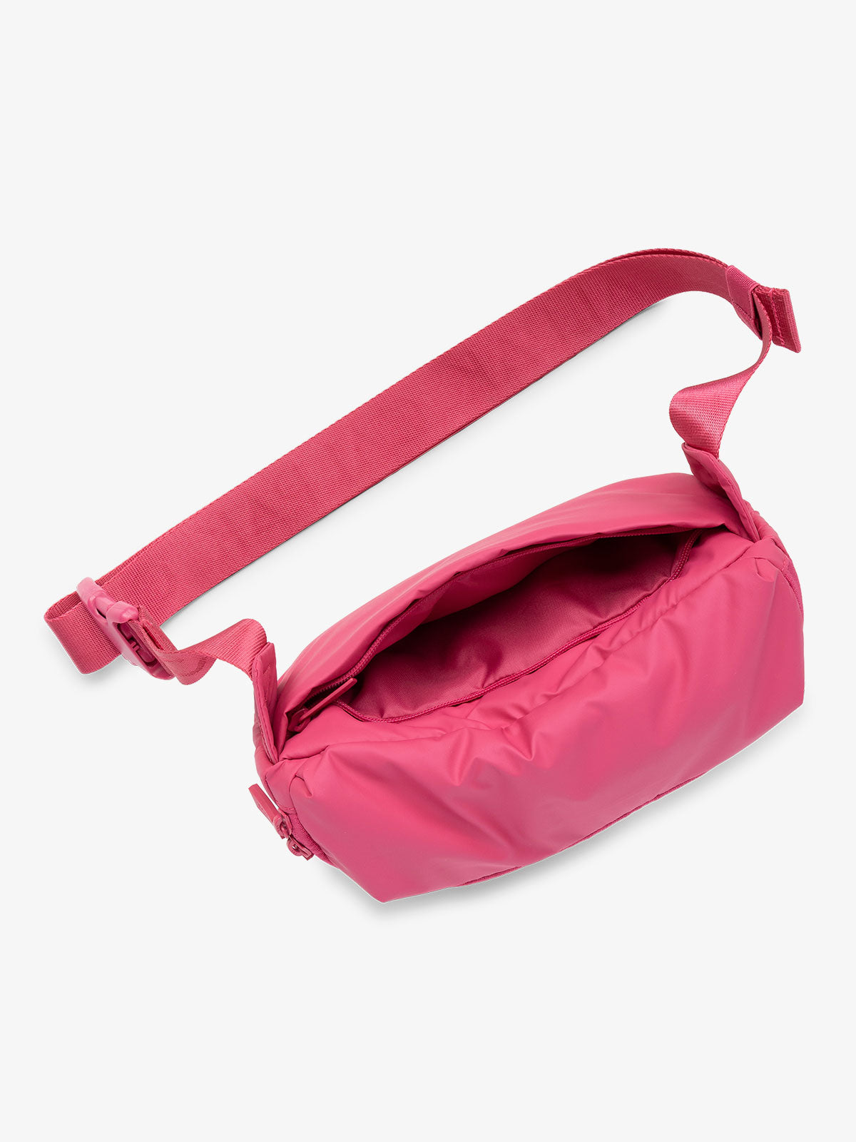 CALPAK Luka Belt Bag with adjustable strap and hidden back pocket in pink; BB1901-DRAGONFRUIT