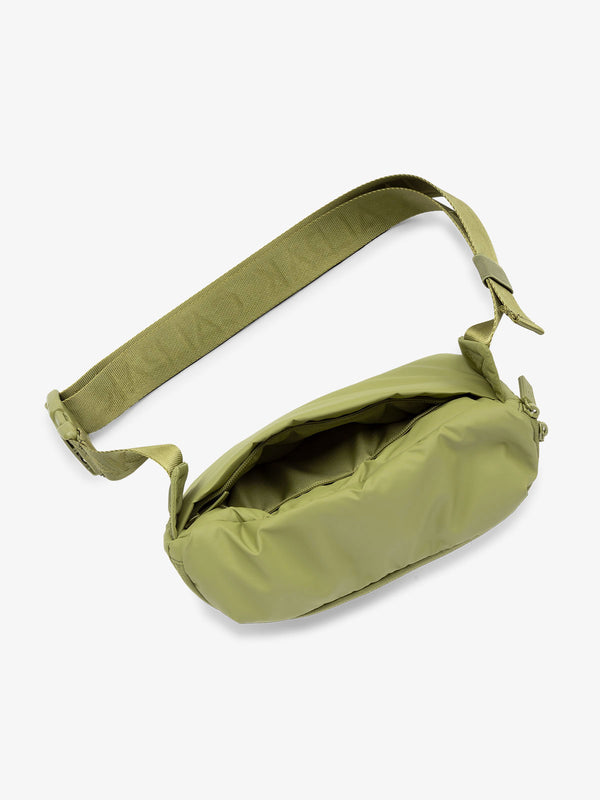 CALPAK Luka Belt Bag with adjustable strap and hidden back pocket in green