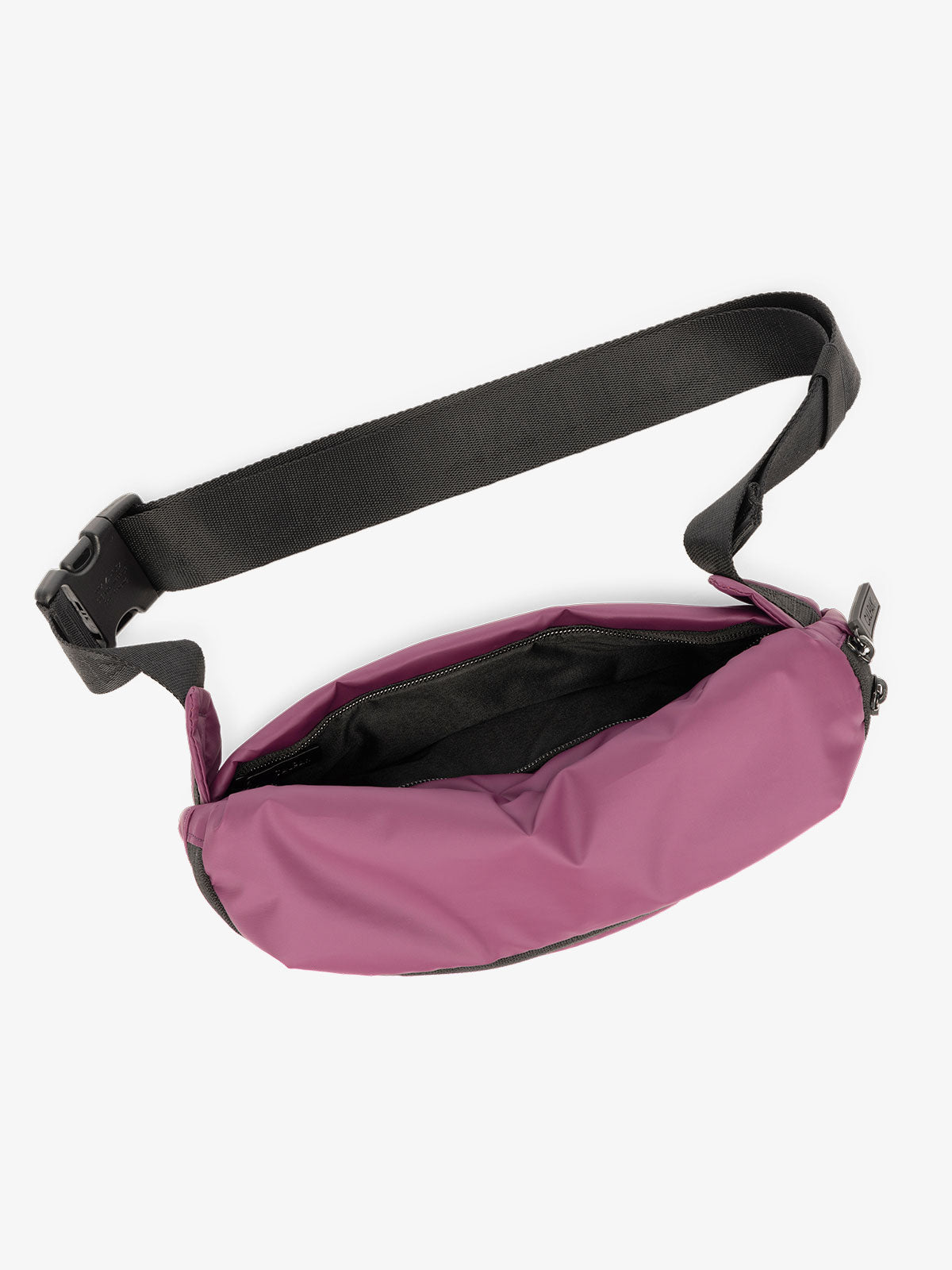 CALPAK Luka Belt Bag with adjustable strap and hidden back pocket in purple; BB1901-PLUM