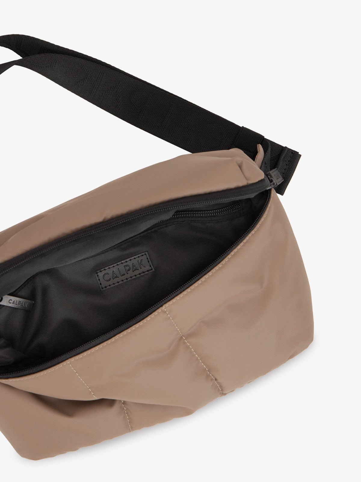 chocolate Luka belt bag with adjustable crossbody strap