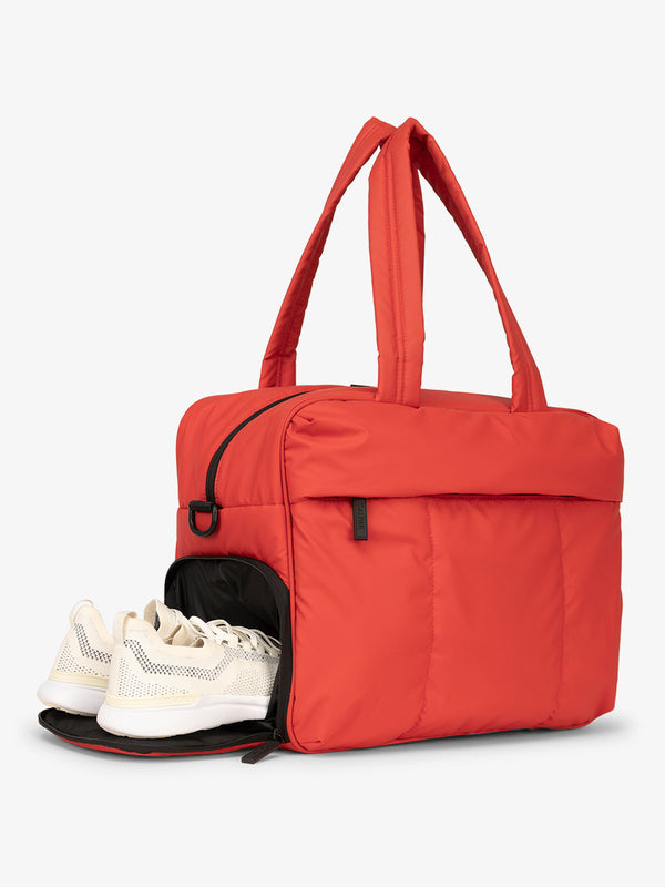 shoe compartment for Luka Duffel Bag in  red