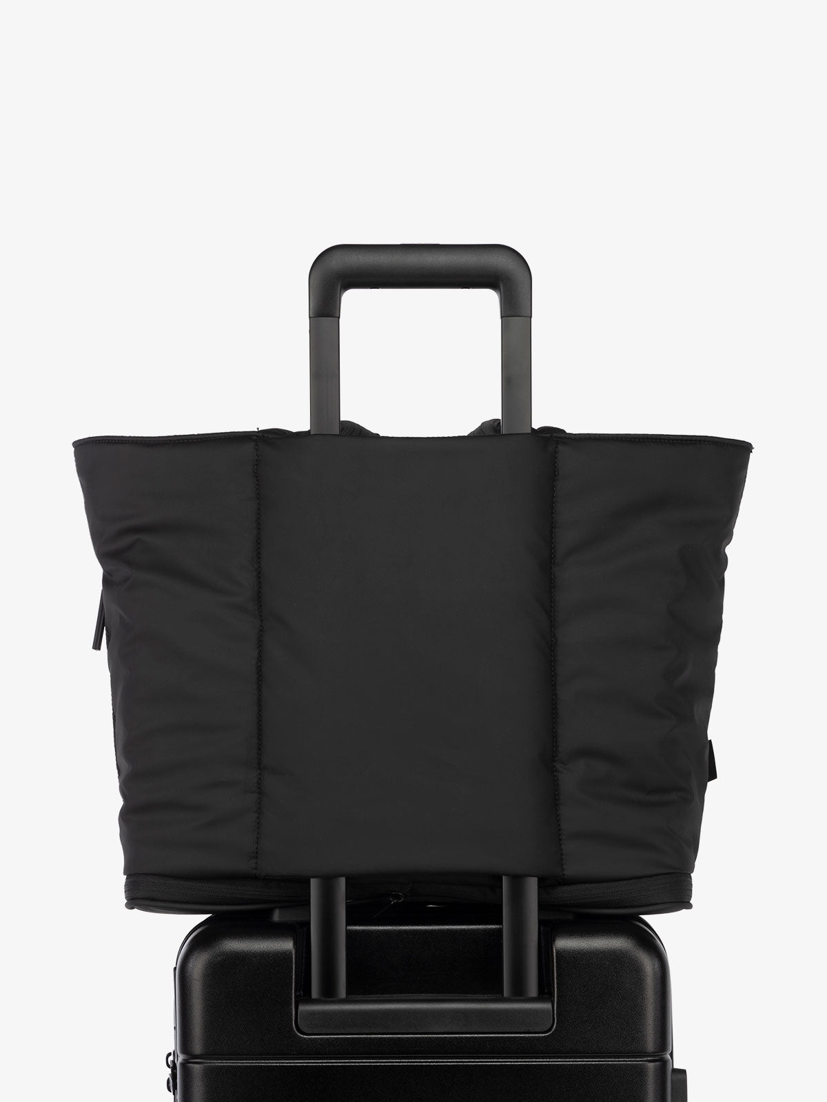 CALPAK Luka expandable travel tote bag with trolley sleeve in black; ALT2201-MATTE-BLACK