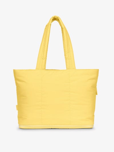 CALPAK Luka expandable tote bag with laptop compartment and padded straps in yellow; ALT2201-BUTTER