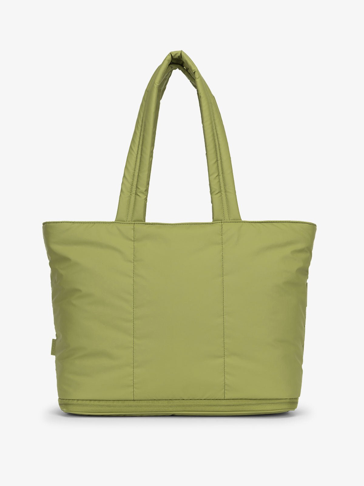 CALPAK Luka expandable tote bag with laptop compartment and padded straps in pistachio
