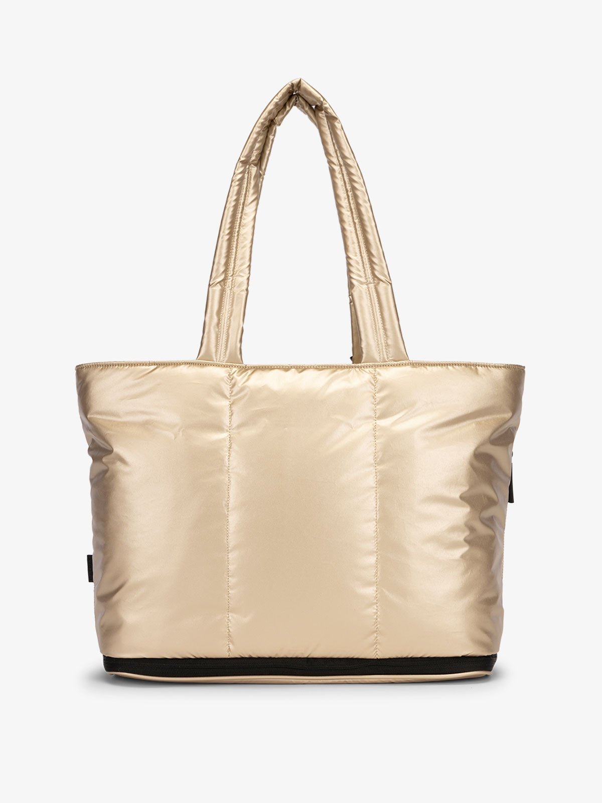 CALPAK Luka expandable tote bag with laptop compartment and padded straps in gold
