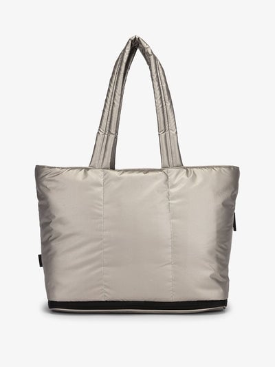 CALPAK Luka expandable tote bag with laptop compartment and padded straps in silver; ALT2201-GUNMETAL