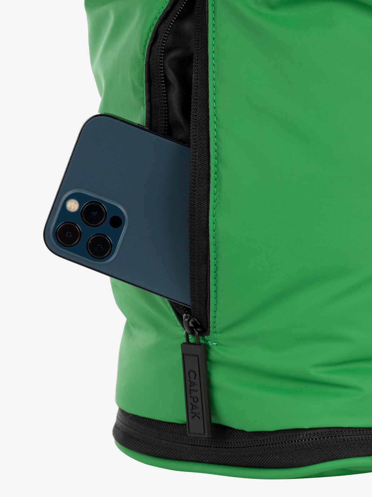 CALPAK Luka expandable laptop bag with hidden zippered pockets in green apple; ALT2201-GREEN-APPLE
