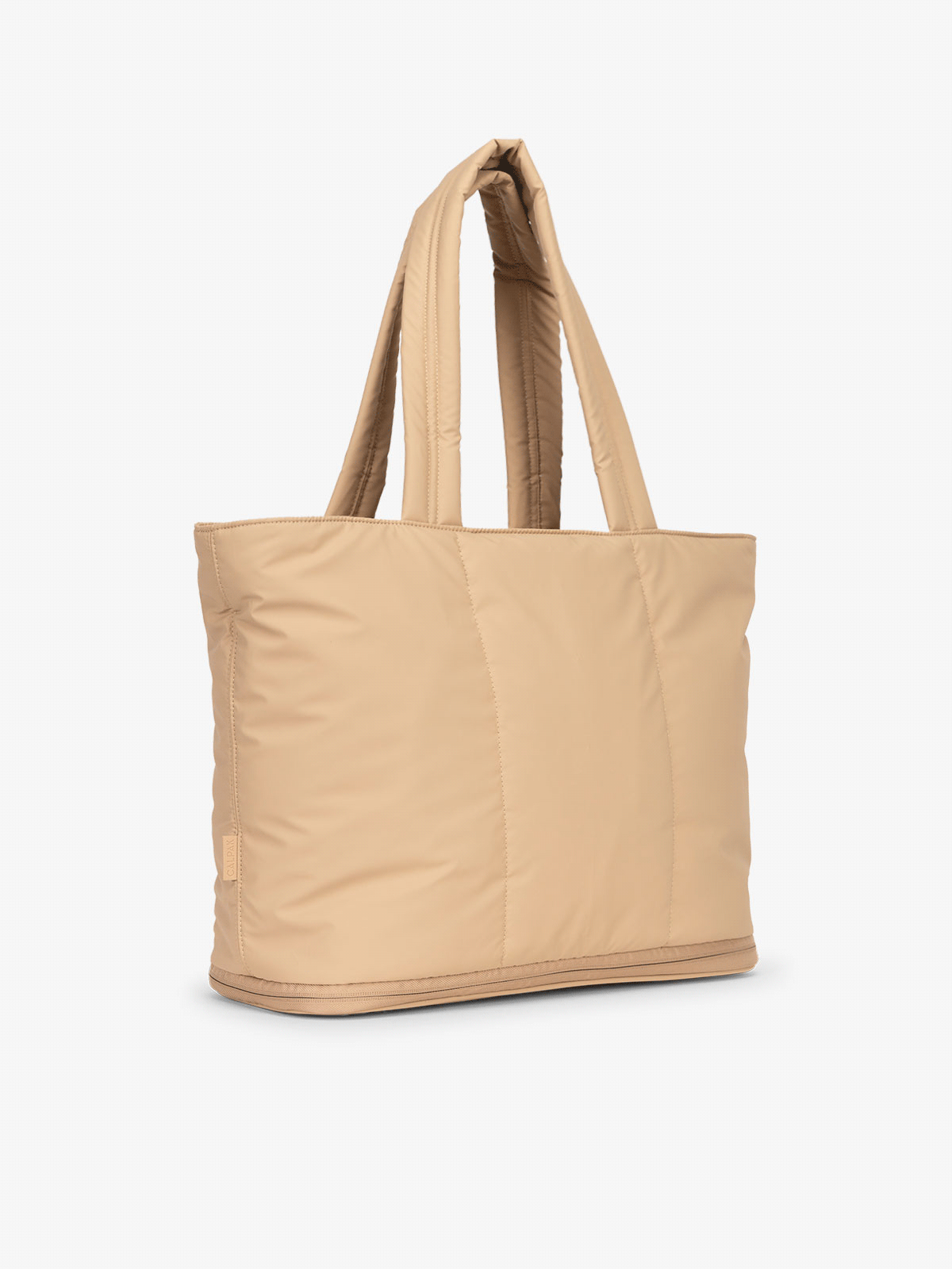 CALPAK Luka expandable laptop tote in brown latte; ALT2201-LATTE
