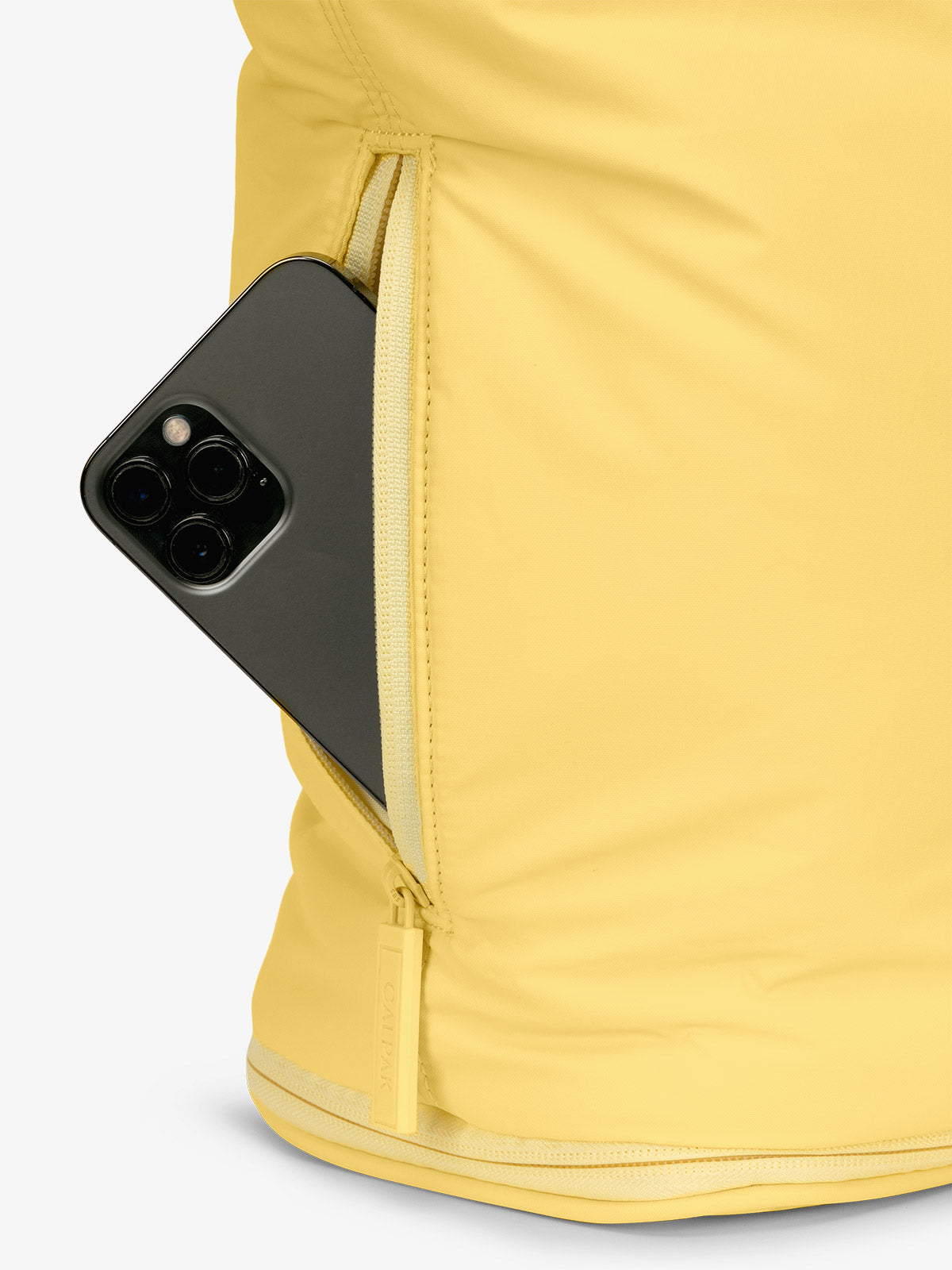 CALPAK Luka expandable laptop bag with hidden zippered pockets in butter yellow; ALT2201-BUTTER