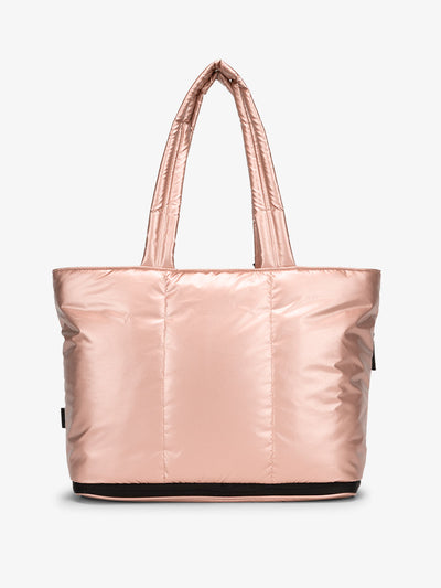 CALPAK Luka expandable tote bag with laptop compartment and padded straps in pink rose gold