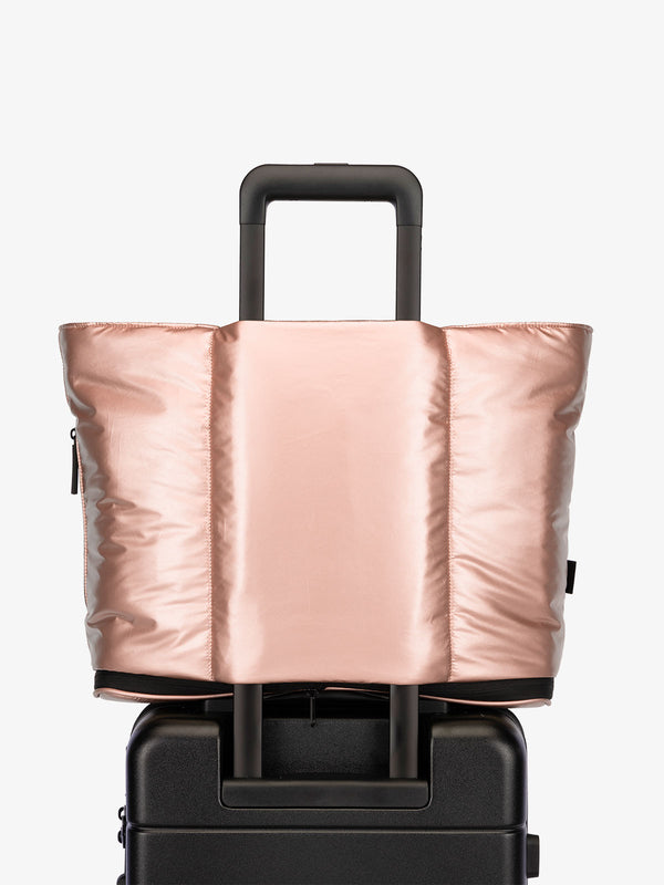CALPAK Luka expandable travel bag with laptop compartment and trolley sleeve in rose gold