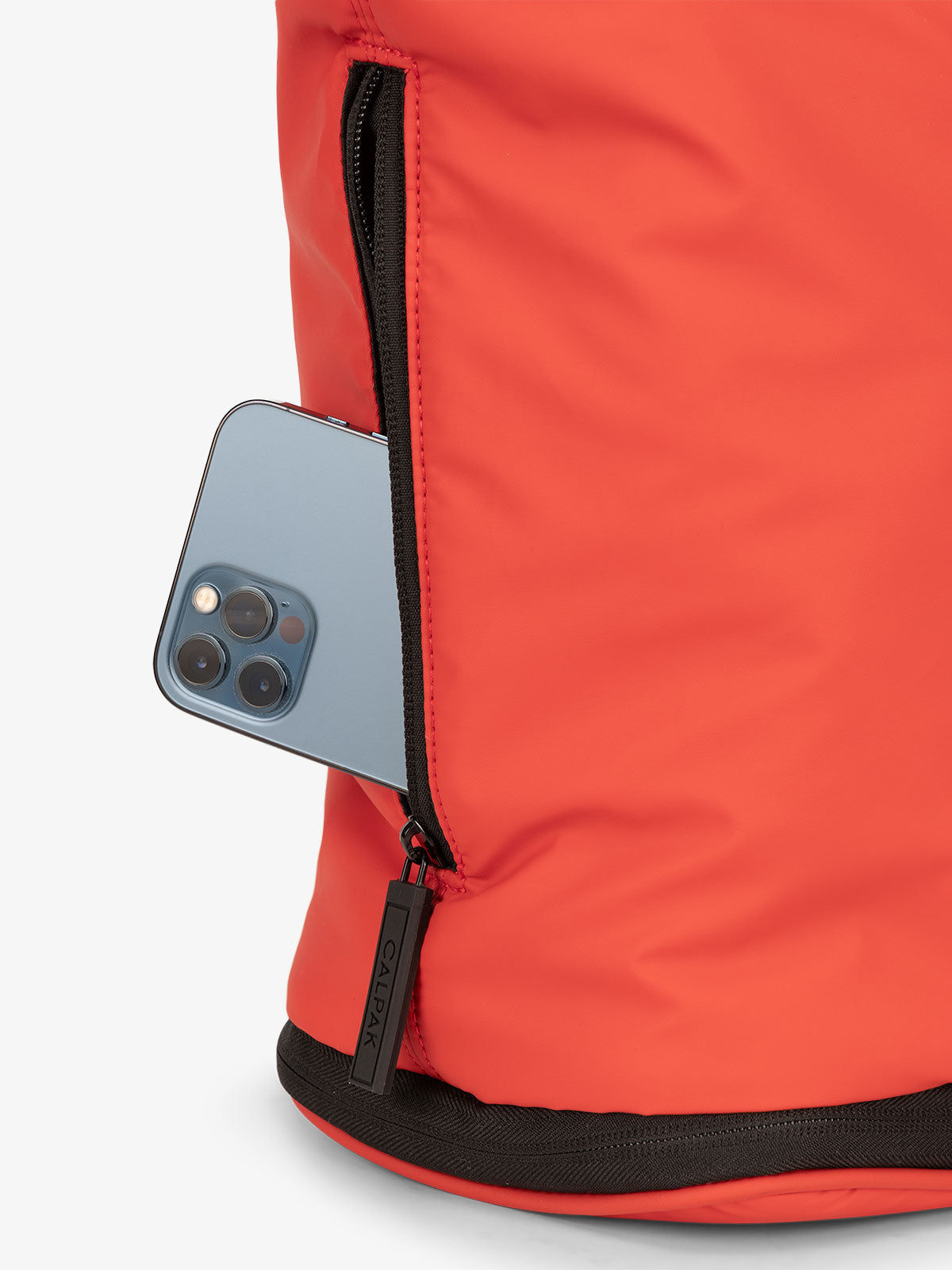 CALPAK Luka expandable laptop bag with hidden zippered pockets in red rouge; ALT2201-ROUGE