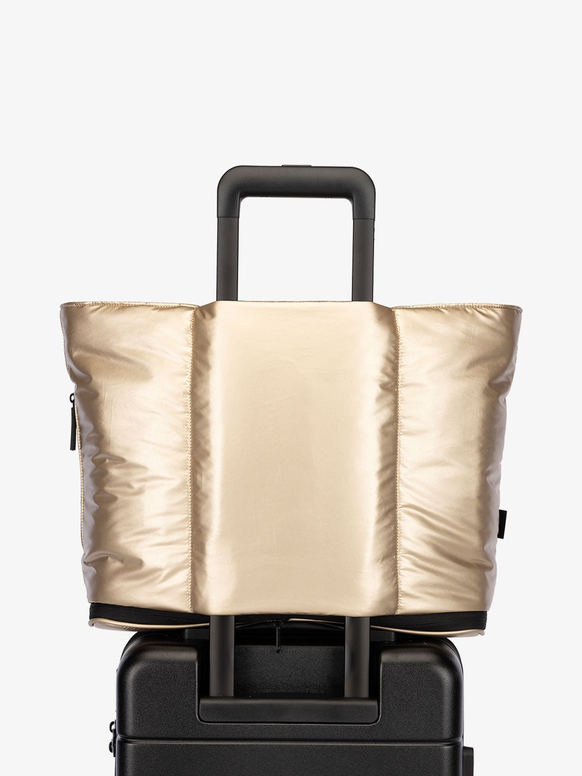 CALPAK Luka expandable travel bag with laptop compartment and trolley sleeve in gold