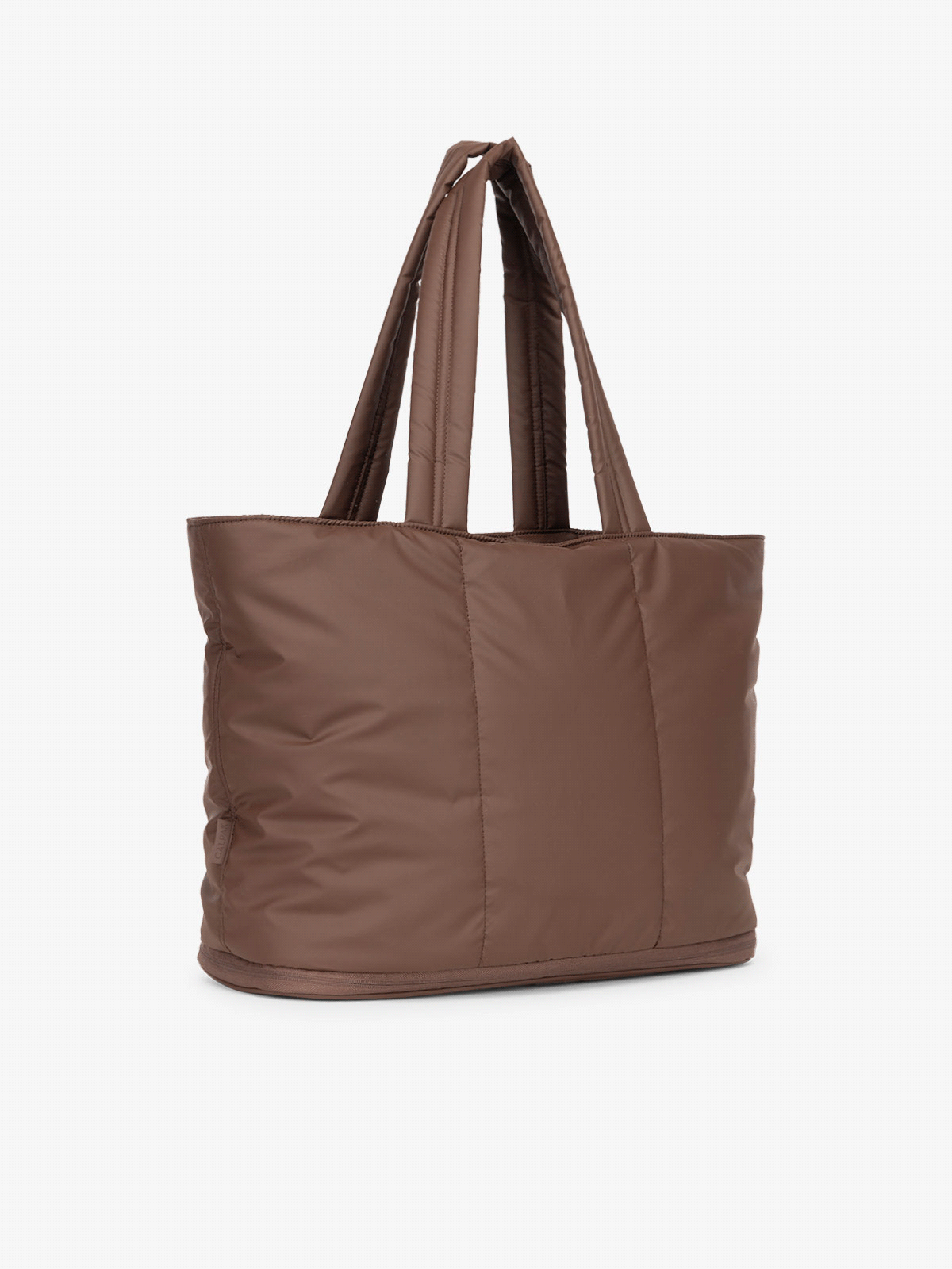 CALPAK Luka expandable laptop tote in dark brown walnut; ALT2201-WALNUT