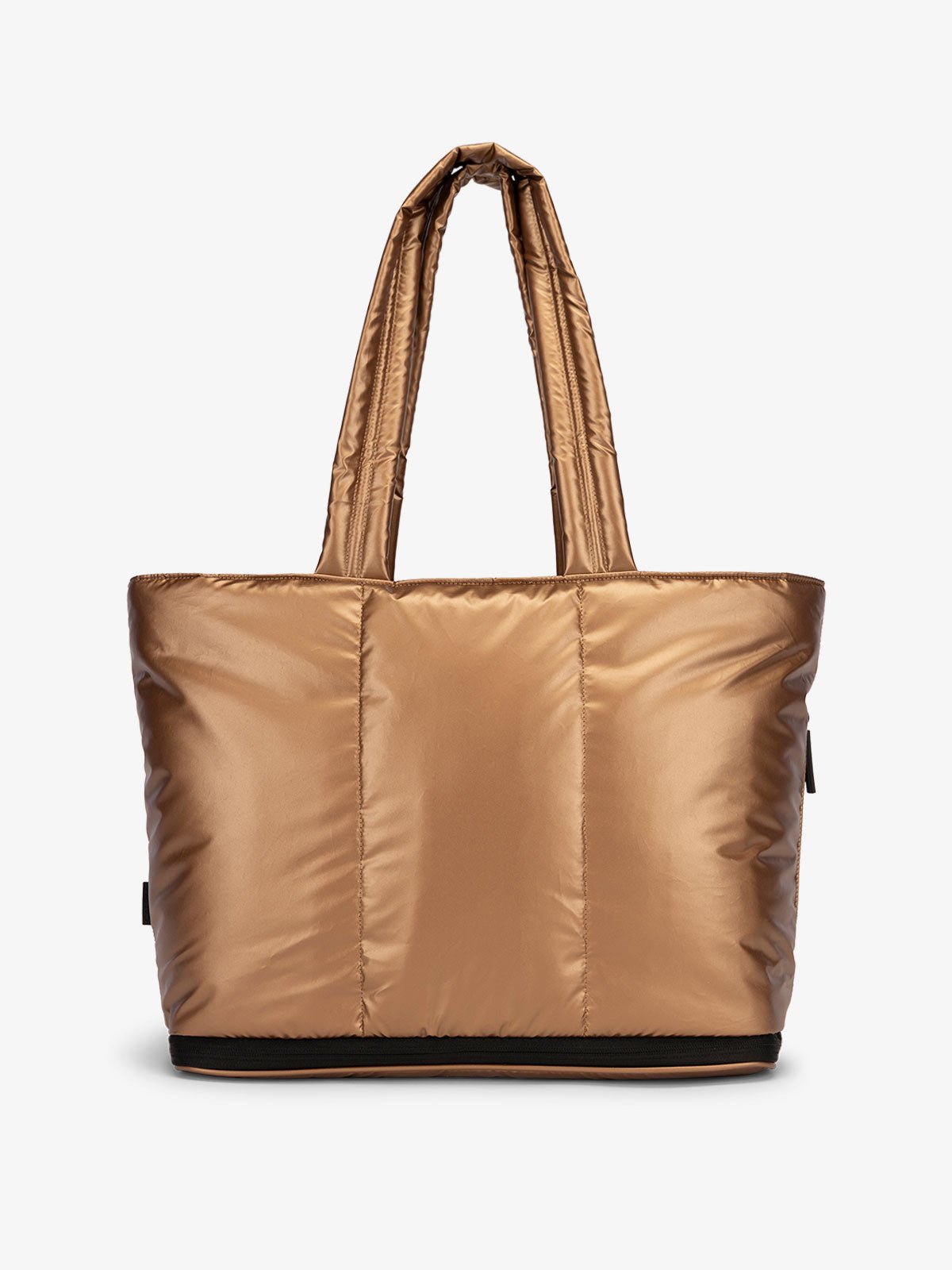 CALPAK Luka expandable tote bag with laptop compartment and padded straps in metallic brown copper