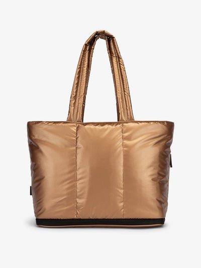CALPAK Luka expandable tote bag with laptop compartment and padded straps in metallic brown copper; ALT2201-COPPER