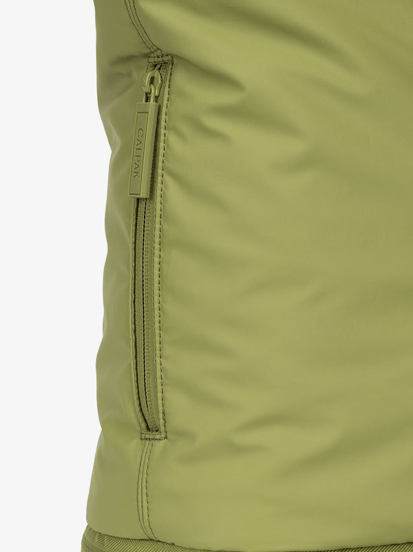 CALPAK Luka expandable laptop bag with hidden zippered pockets in green