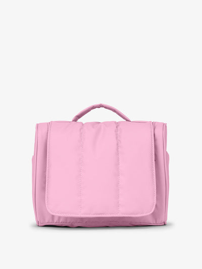 CALPAK Luka Hanging Toiletry Bag with carrying handle in pink bubblegum; TLH2301-BUBBLEGUM view 1