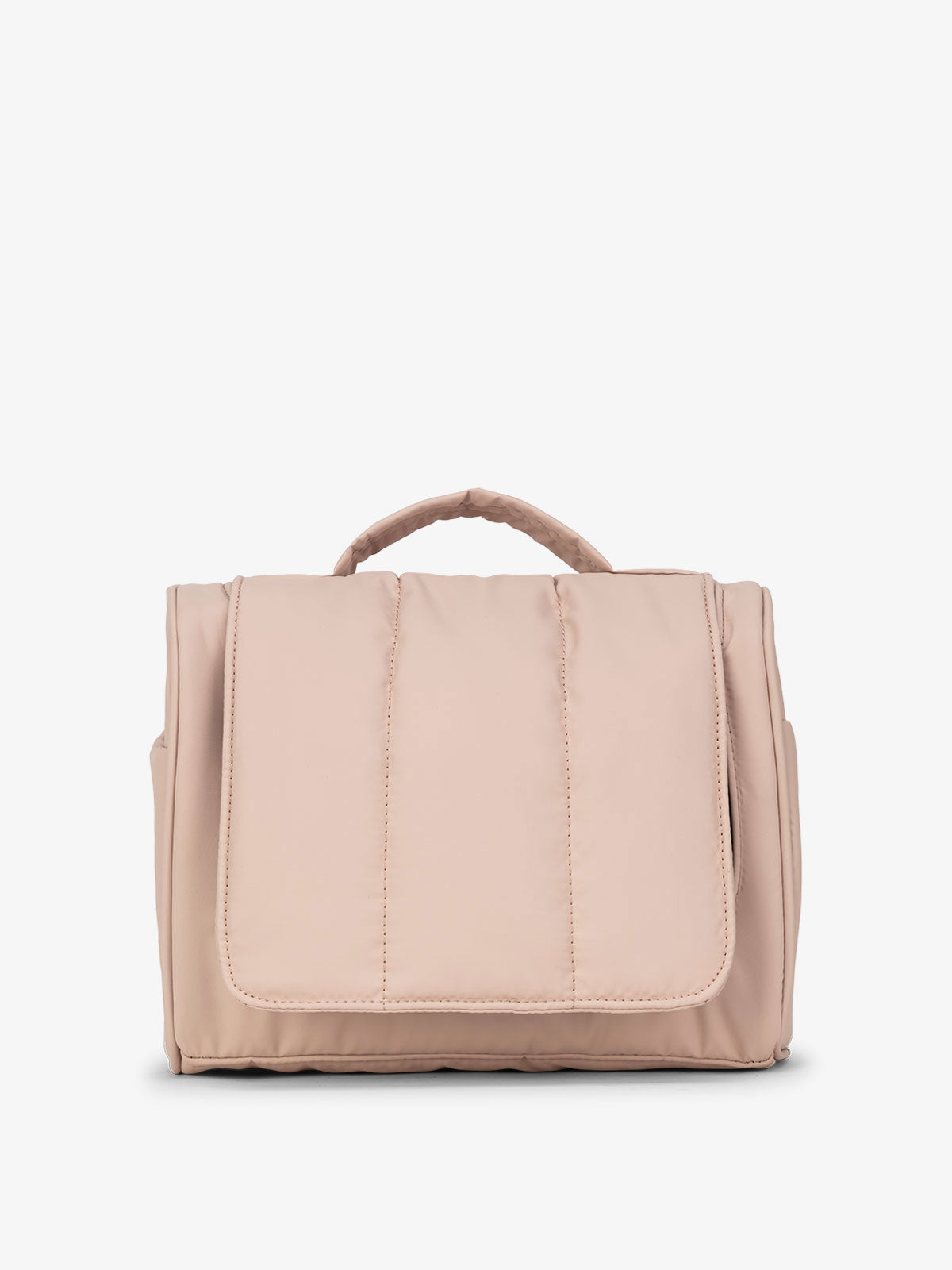 CALPAK Luka Hanging Toiletry Bag with carrying handle in soft rose quartz pink; TLH2301-ROSE-QUARTZ