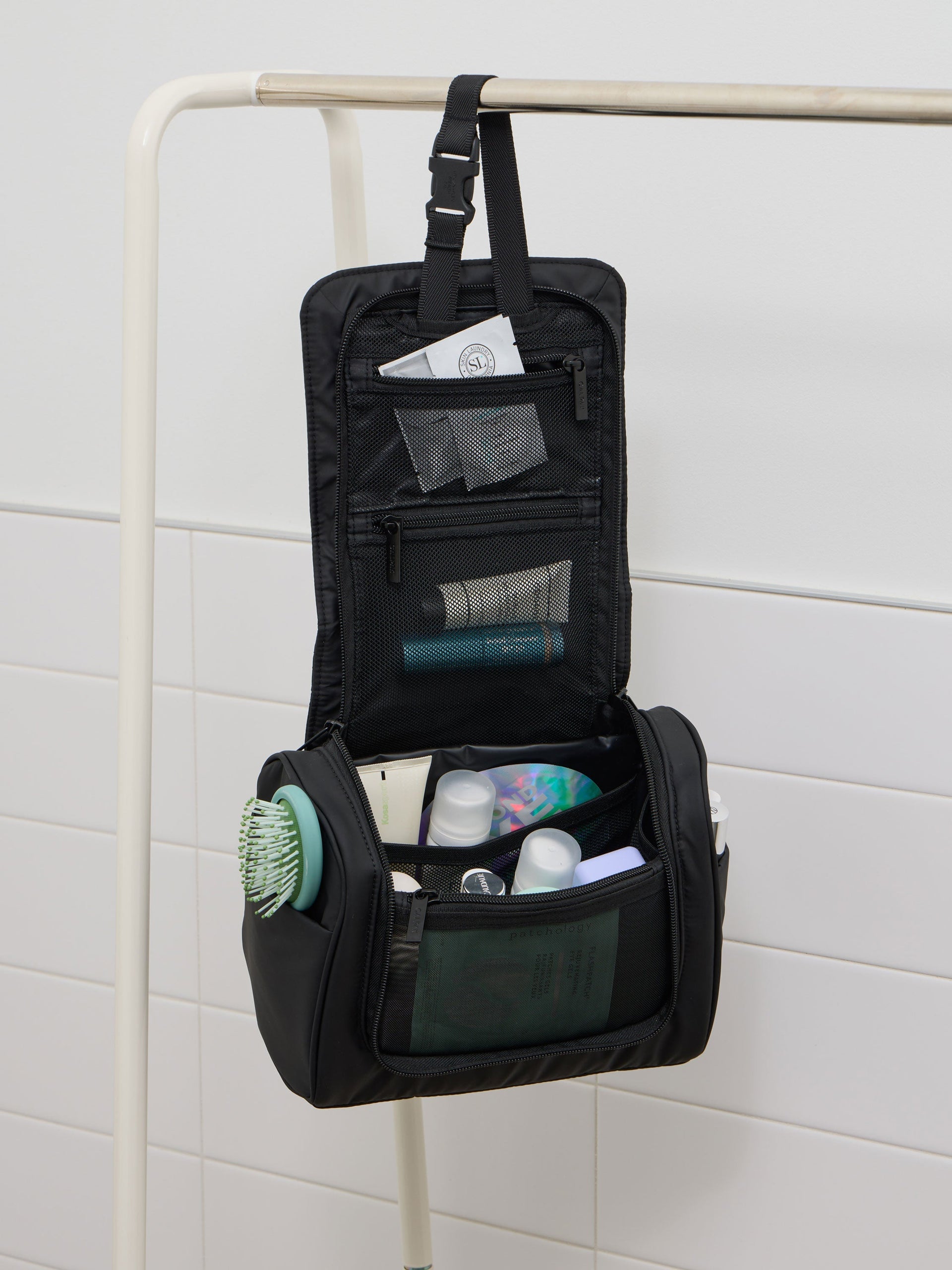 Luka Hanging Toiletry Bag featuring hanging strap in black; TLH2301-MATTE-BLACK