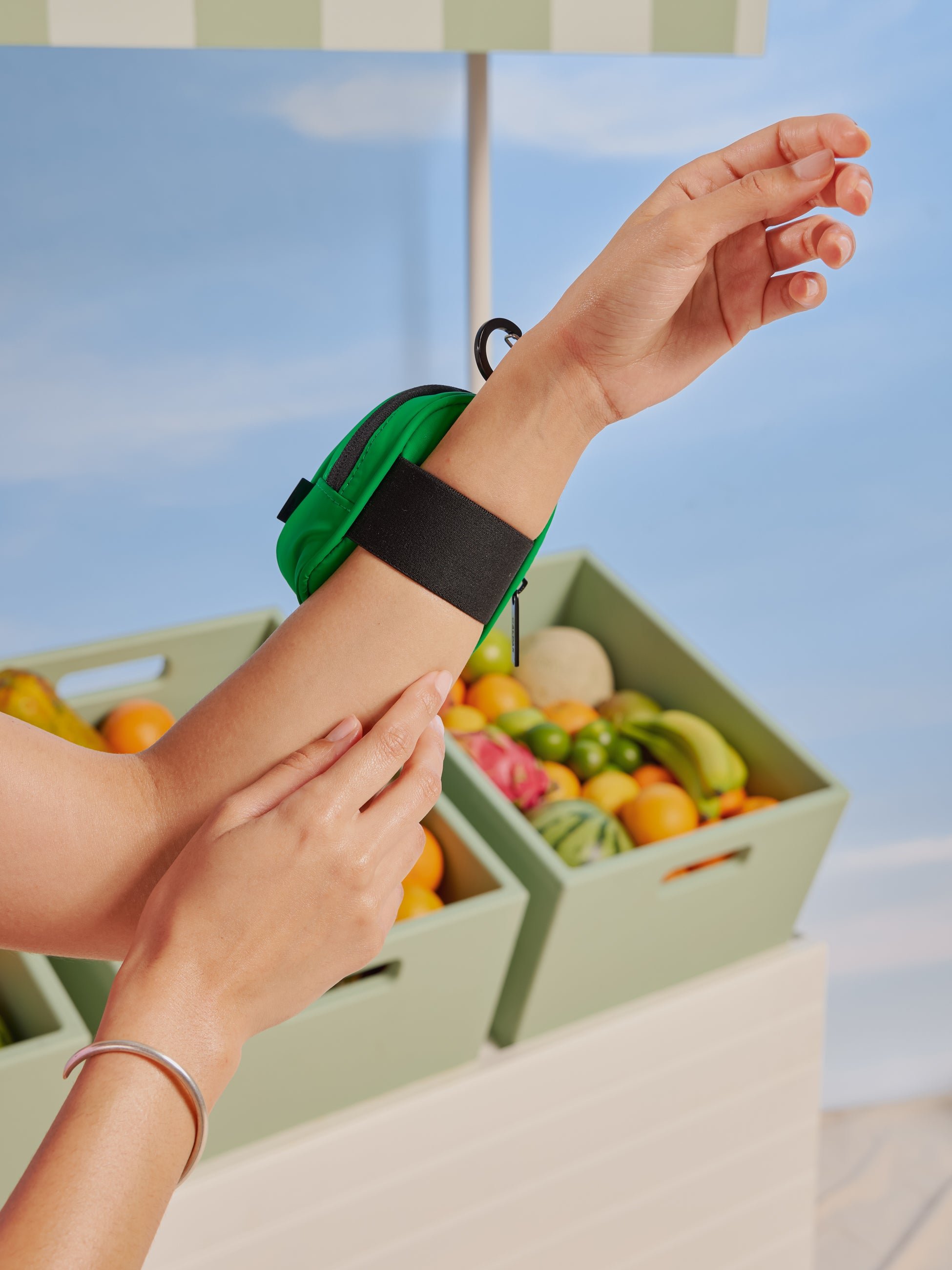 CALPAK Luka backpack key chain with back versatile elastic wrist strap in green