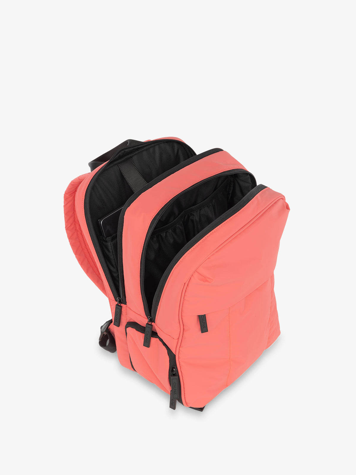 CALPAK Luka 15 Inch Laptop Backpack with soft puffy exterior and multiple pockets in pink; BPL2001-WATERMELON