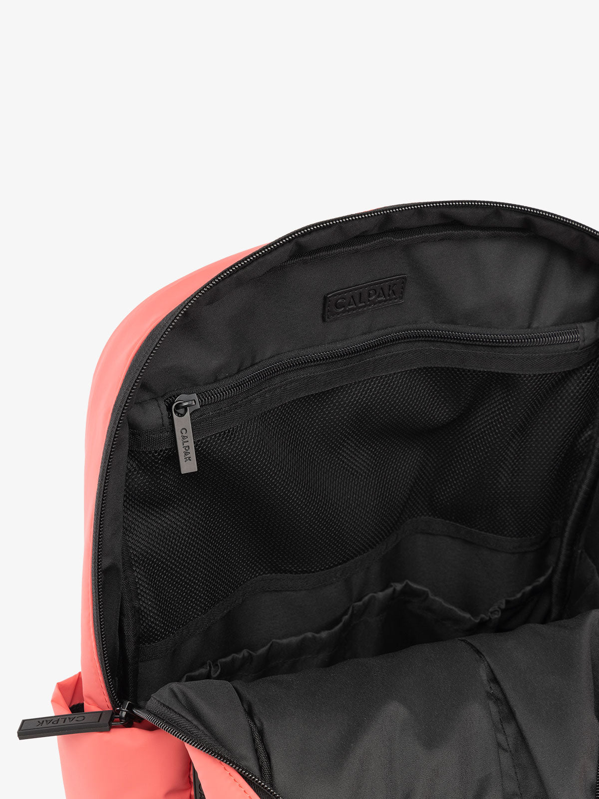 CALPAK Luka Laptop puffy Backpack for school with mesh pocket interior in pink; BPL2001-WATERMELON
