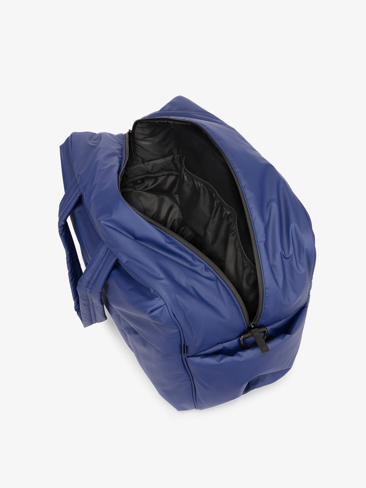 CALPAK water resistant Luka large duffel with multiple pockets and top handles in navy blue; DLL2201-NAVY