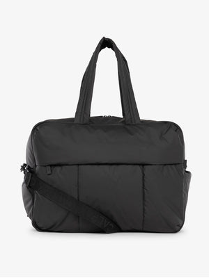 CALPAK Luka large duffle bag with detachable strap and zippered front pocket in black; DLL2201-MATTE-BLACK 