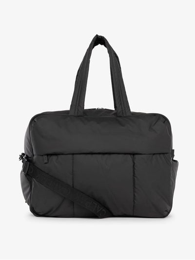 CALPAK Luka large duffle bag with detachable strap and zippered front pocket in black; DLL2201-MATTE-BLACK