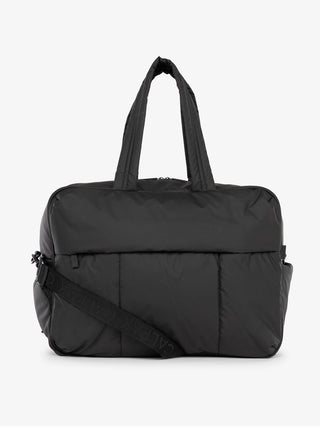 CALPAK Luka large duffle bag with detachable strap and zippered front pocket in black; DLL2201-MATTE-BLACK