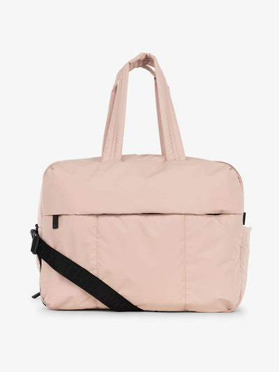 CALPAK Luka large duffle bag with detachable strap and zippered front pocket in rose quartz; DLL2201-ROSE-QUARTZ