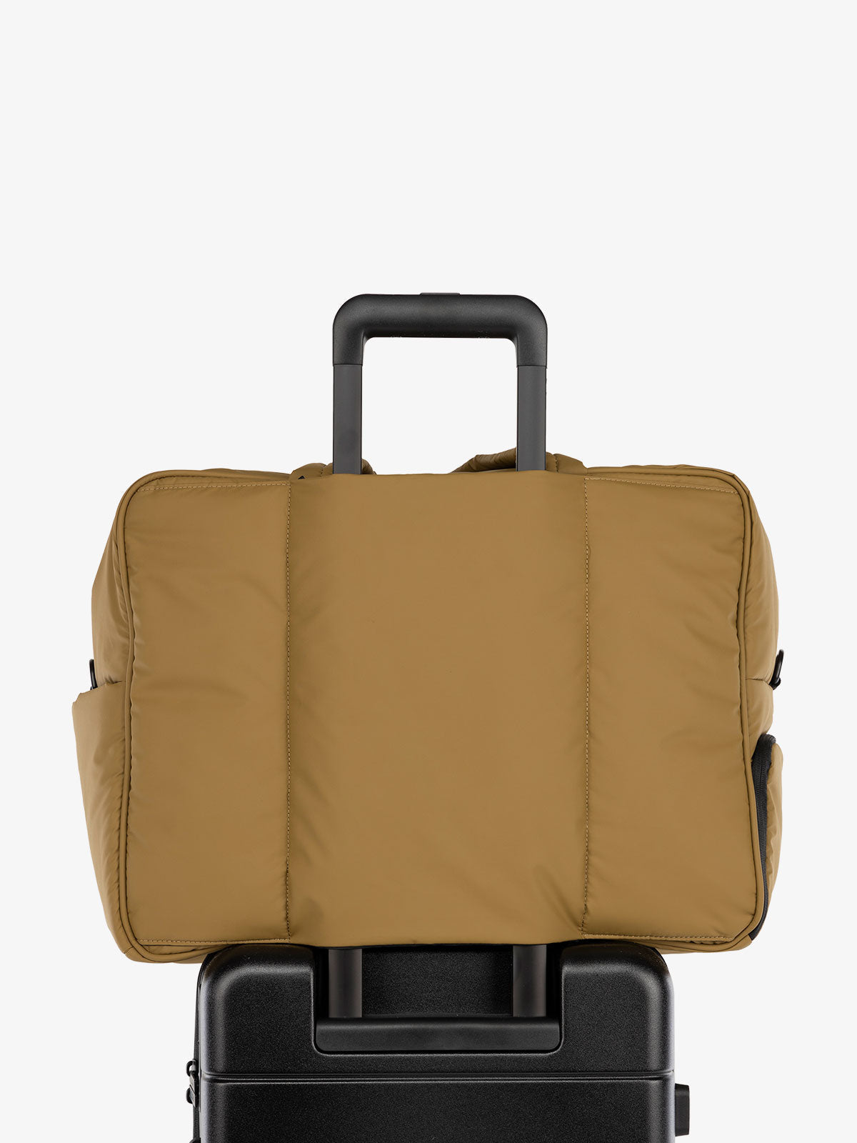 CALPAK Luka large travel duffel bag with trolley sleeve for luggage in brown khaki; DLL2201-KHAKI
