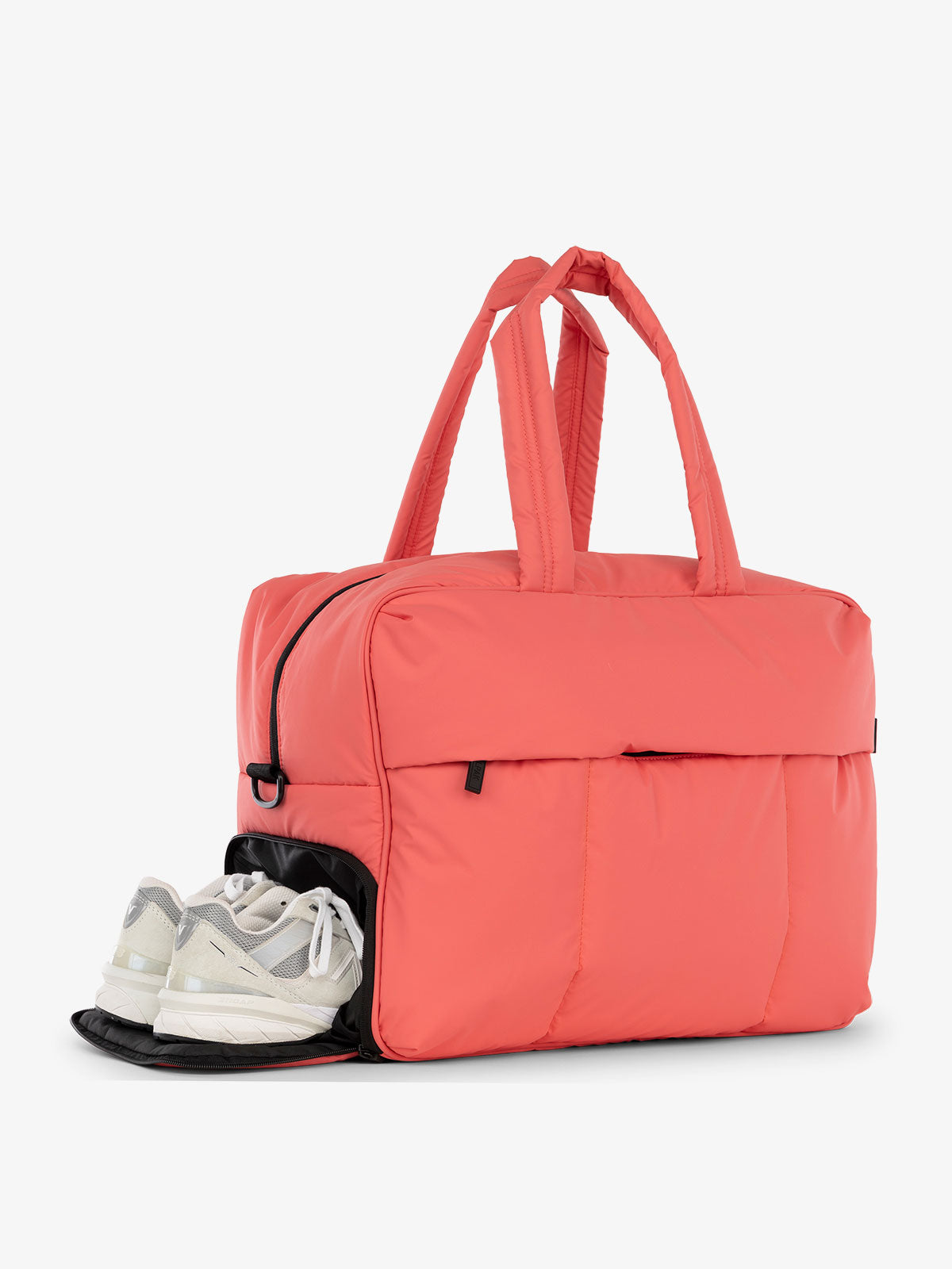 CALPAK Luka large duffel bag with side shoe compartment and dual handles in watermelon pink; DLL2201-WATERMELON