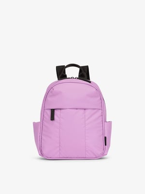 CALPAK Luka Mini Backpack with soft puffy exterior and front zippered pocket in light purple lilac; BPM2201-LILAC