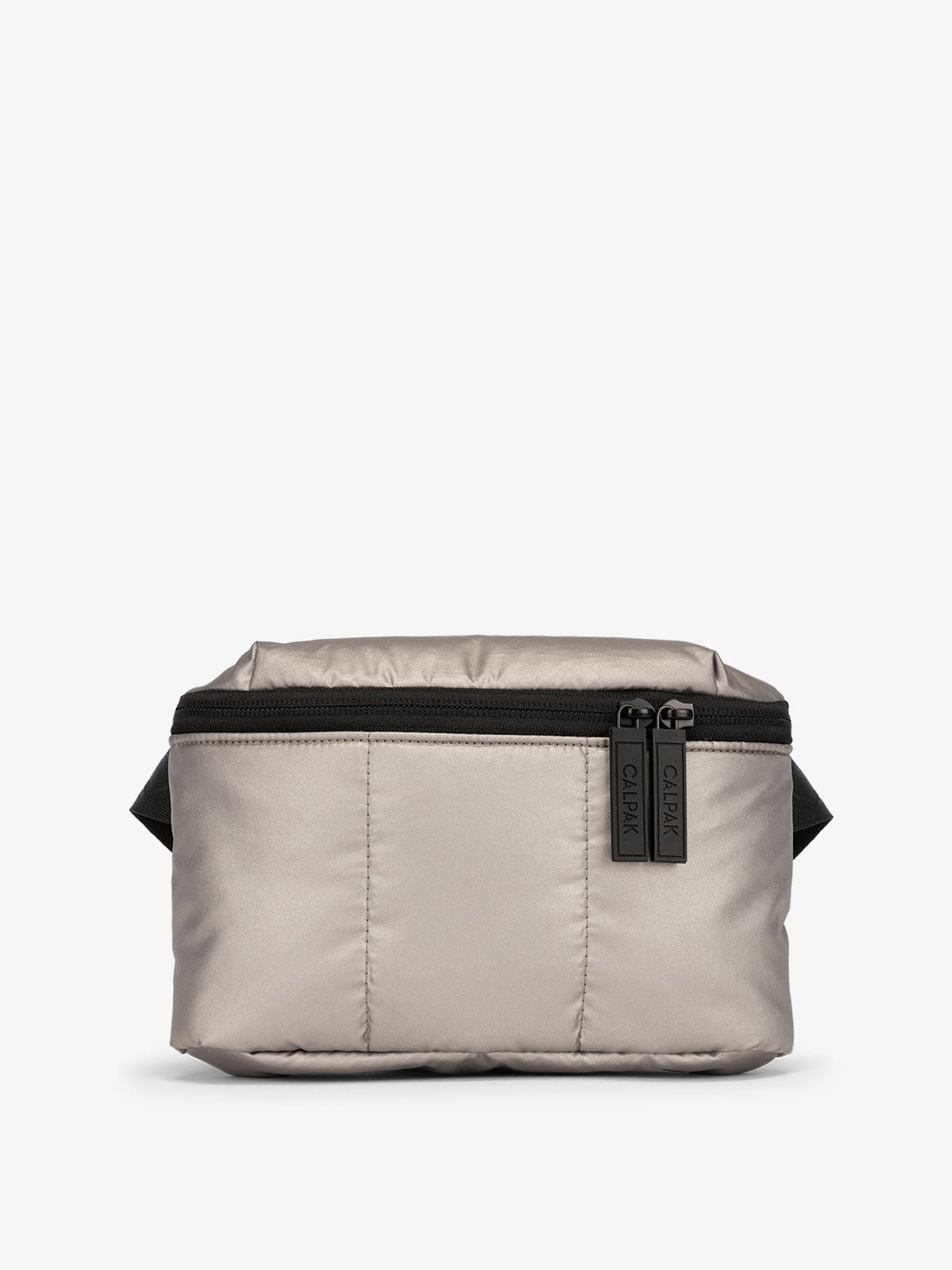 CALPAK Luka Mini Belt Bag with soft puffy exterior in silver gunmetal